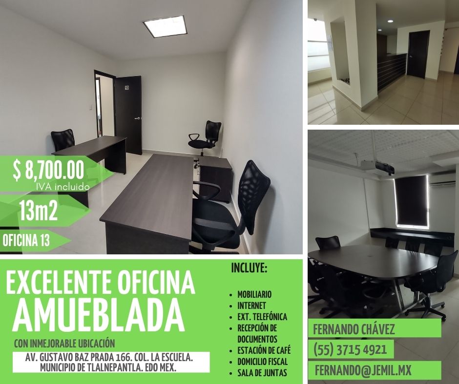 OFICINA AMUEBLADA EN EXCELENTE UBICACIÓN EN TLALNEPANTLA